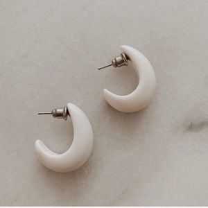 White Half-moon Hoop Earrings